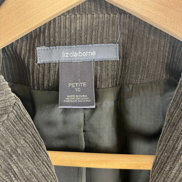 Vintage Liz Claiborne Brown Wide Wale Corduroy Blazer sz 10 Petite Academia Y2K - Picture 2 of 10